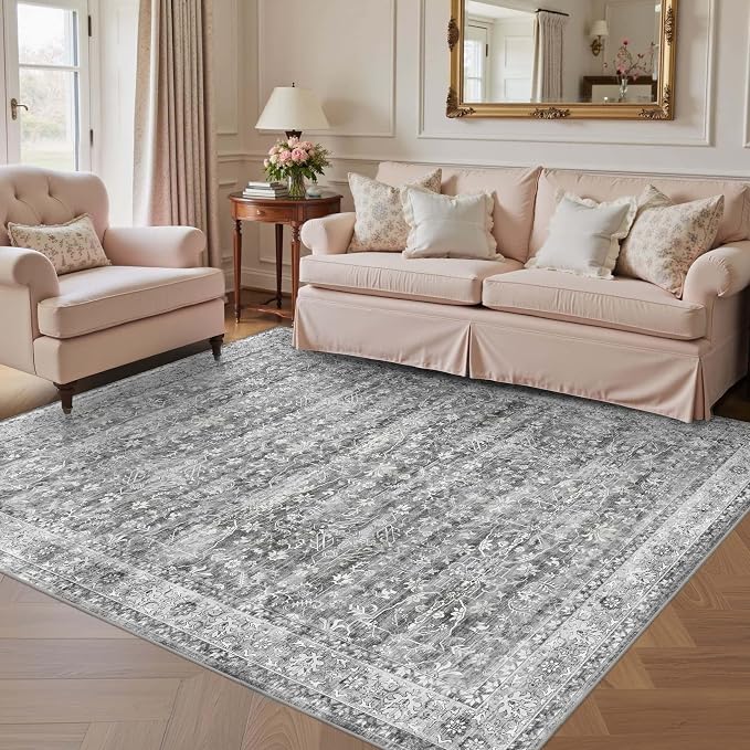 Latte&Fog 5x7 Grey Rugs for Living Room, Vintage Washable Bedroom Area Rug | - Image 3