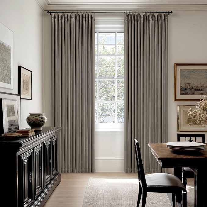 Taupe Grey Pleated Linen Blackout 80 Inch Curtains by Twodrapes