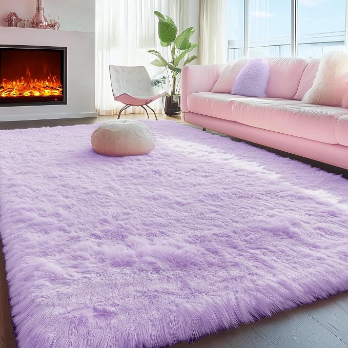 Fluffy Soft Purple Rug 4' x 6' Rug, Shaggy Rugs by PAGISOFE