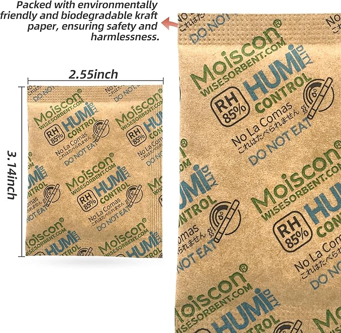 Wisesorb 45 Pack 85% RH Size 8 Two-Way Humidity Control Packs for Wooden Musical Instruments, 8 Gram Moisture Control Packets for Bagpipe Reeds, Saxophone Reeds Individually Wrapped