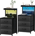 SZLHANJZ LED Nightstand Set of 2, 3 Fabric Drawers and Charging Station | Night by SZLHANJZ