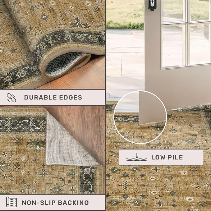 Washable 3x6 Large Mudroom Area Rug, Bohemian Kitchen Floor Rug, Non-Slip & - Image 5