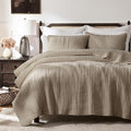 WDCOZY Dark Beige Cross Stitch King Size Quilt Set, Striped Lightweight Soft by WDCOZY