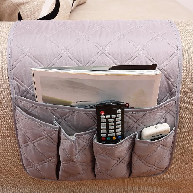 5 Pockets TV Remote Control Holder Couch Sofa Tray Armrest Organiser Oxford - Image 2