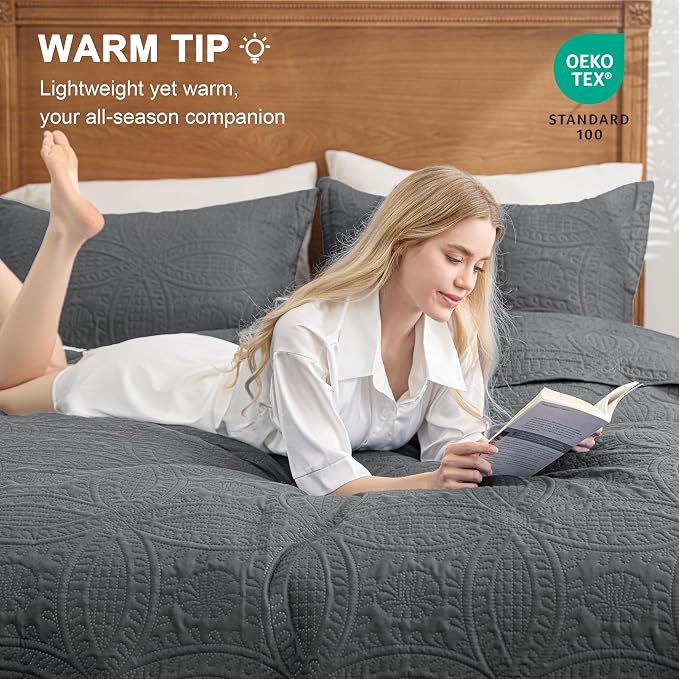 Love's cabin Quilts for Full Bed Dark Grey Bedspreads Bedding Set - Image 4