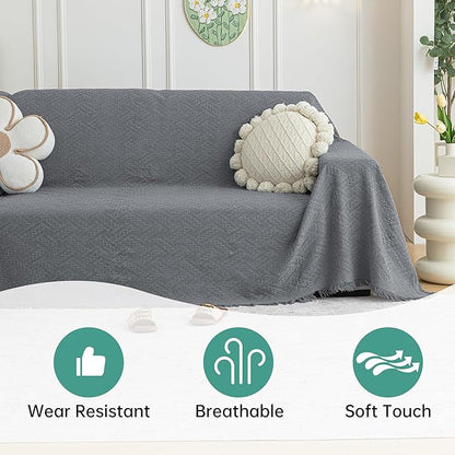 MYSKY HOME Couch Cover for Sectional Sofa, 2 Pieces Couch Covers for L Shape Sofa Geometrical Sofa Slipcovers for 2-3 Cushion Couch Sofa Throws for Pets, Kids (71"x118"+71"x118", Frost Grey)