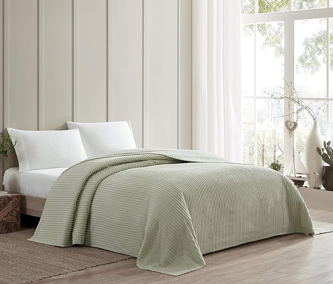 Beatrice Home Fashions Full Channel Chenille Bedspread, Sage | Soft, - Image 2