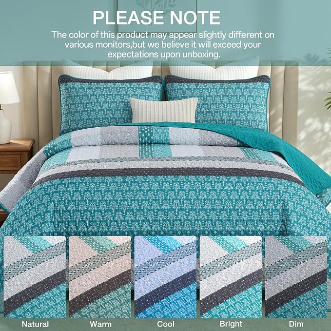 WONGS BEDDING Stripe Quilt Set, Reversible Polyester, Guest Room - Image 8