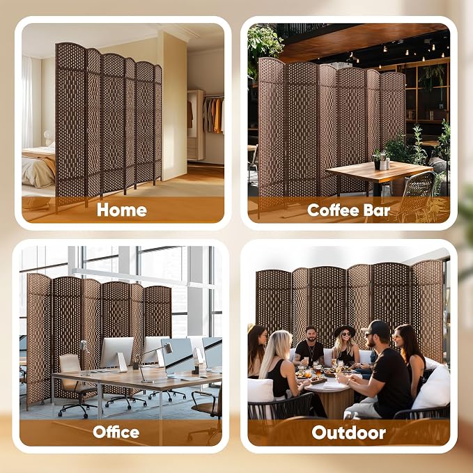 Rattan Room Divider, 6-Panel Folding Privacy Screen 6ft. Extra Wide | Double - Image 8