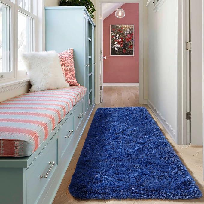 Navy Blue Runner Rugs for Bedroom Living Room, Fluffy 2x6 Bedside Hallway Area - Image 6
