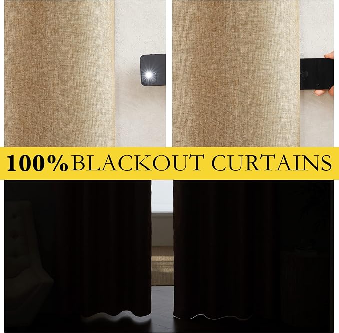 NICETOWN 100% Blackout Camel Linen Curtains 90 inches Length - Image 2