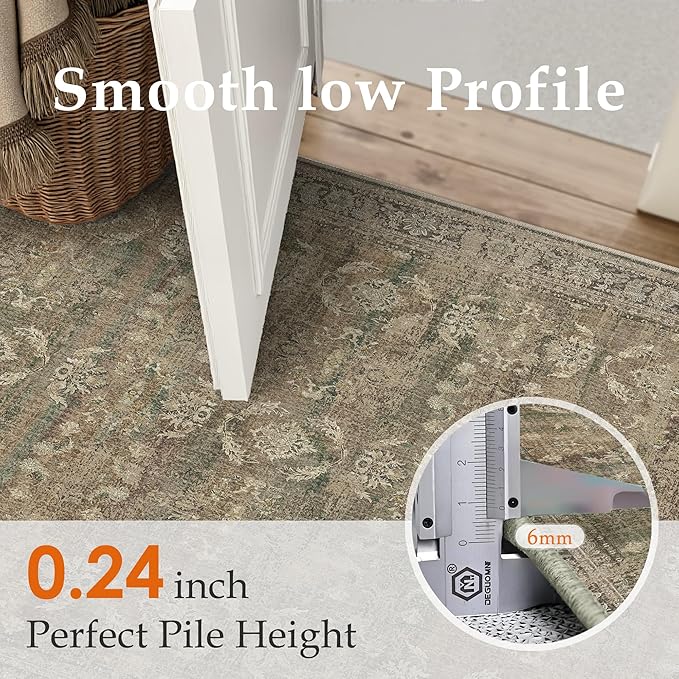 2x12 Brown Area Rug Runners for Hallways Washable Vintage Distressed Carpet Low Pile Non Slip Indoor Retro Soft Long Accent Rug Bedroom Kitchen Bathroom Laundry Dining Living Room