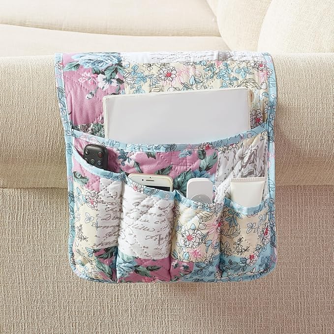 Brilliant Sunshine Lilac & Egg Blue Rose Couch Armrest Cover, Armrest Organizer by BrilliantSunshine
