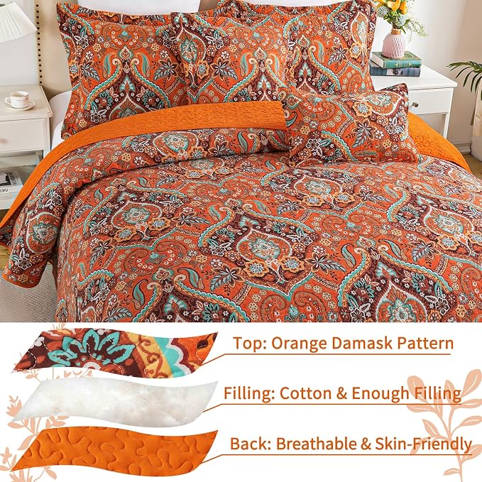 VAPUTAR 100% Cotton Face Quilt King Size, Bohemian King Quilt Bedding Set | - Image 3