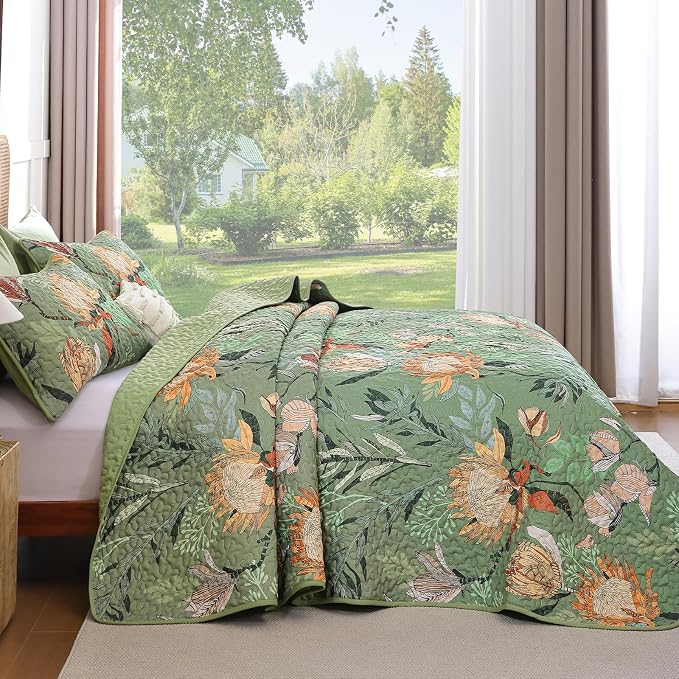 Dintszyayue Quilt King Size Green, Soft Microfiber Lightweight Farmhouse Bed - Image 3