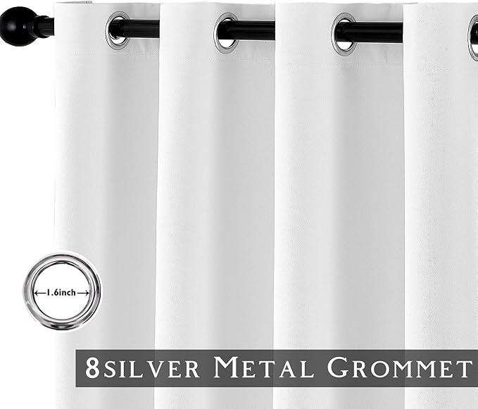 ChrisDowa 100% Blackout Pure White Solid Curtains 108 Inches Long 2 Panels for Bedroom Living Room,Farmhouse Room Darkening Thermal Insulated Soundproof Grommet Top Window Treatment Drapes,52x108
