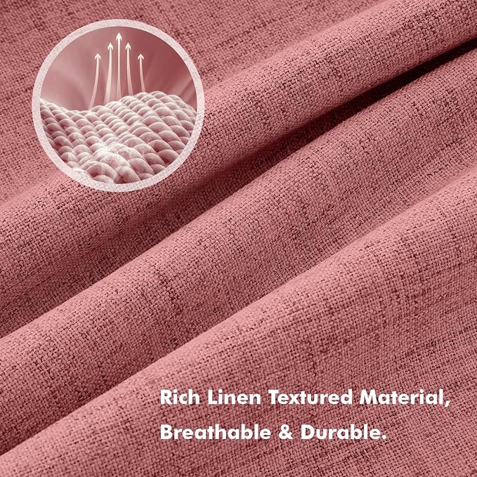 MIULEE 100% Blackout Linen Curtains 42 x 63 Inch Dusty Rose Pink 2 Panels | - Image 3
