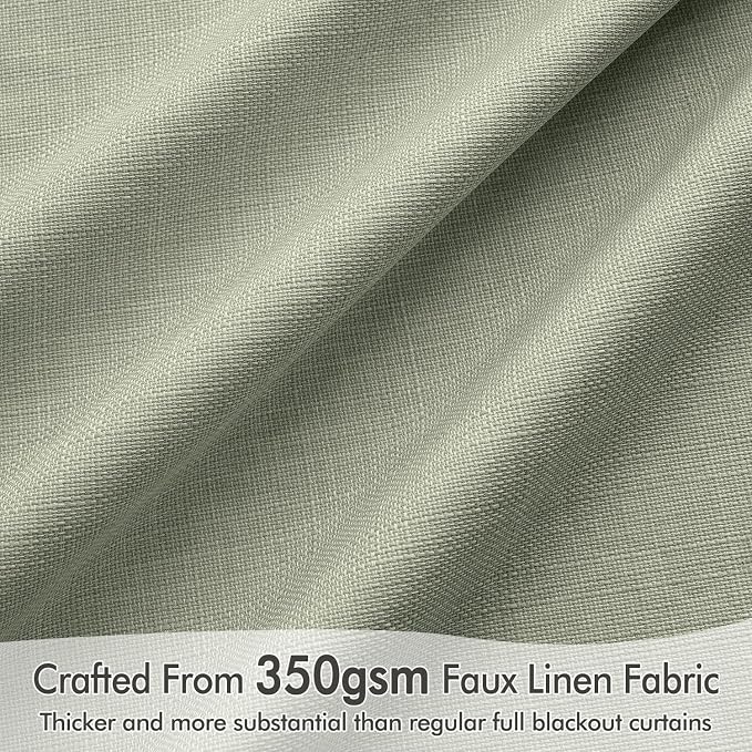 MIULEE 100% Blackout Back Tab Pleat Linen Curtains 50" Wx120 L, Sage Green | 2 - Image 4