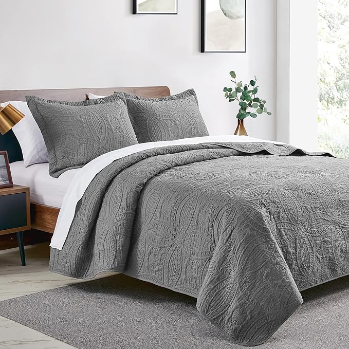 Love's cabin Quilts for Full Bed Grey Bedspreads Bedding Set - Image 2