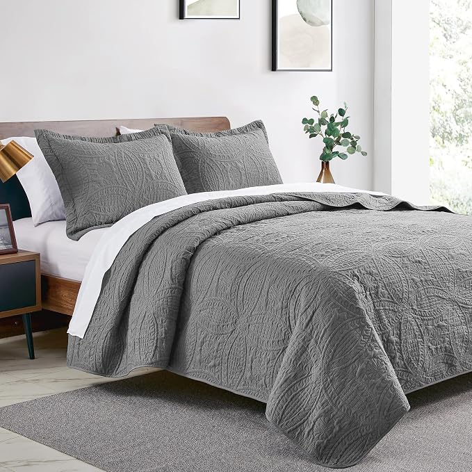 Love's cabin Twin Quilt Set Grey Bedspreads - Image 2