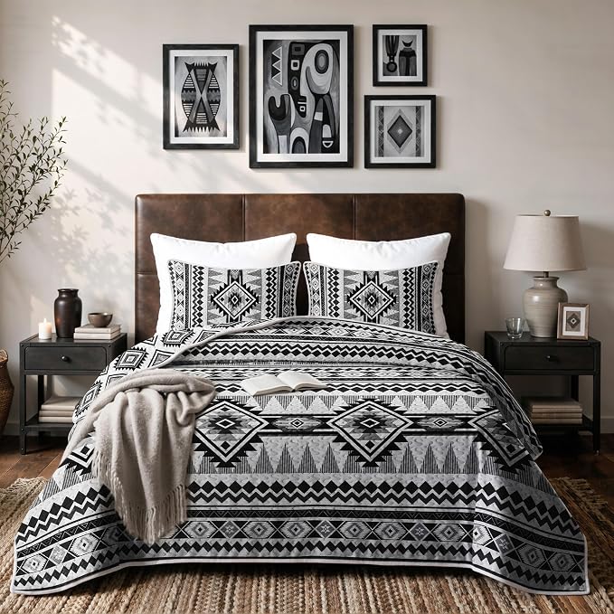akkialla Reversible Black Boho Twin Quilt Set, 2-Piece Bohemian Aztec by akkialla