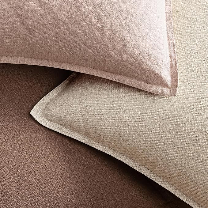 EMEMA Throw Pillow Covers Decorative Linen Pillow Covers 24x24 Inch Pink Boho Farmhouse Neutral Couch Throw Pillows for Bed Pack of 2 Accent Pillowcase Modern Sofa Cushion Livingroom Home