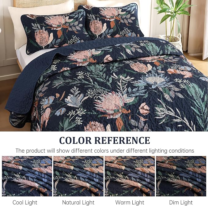 Dintszyayue Quilt Queen Size Navy, Soft Microfiber Lightweight Farmhouse Bed - Image 8