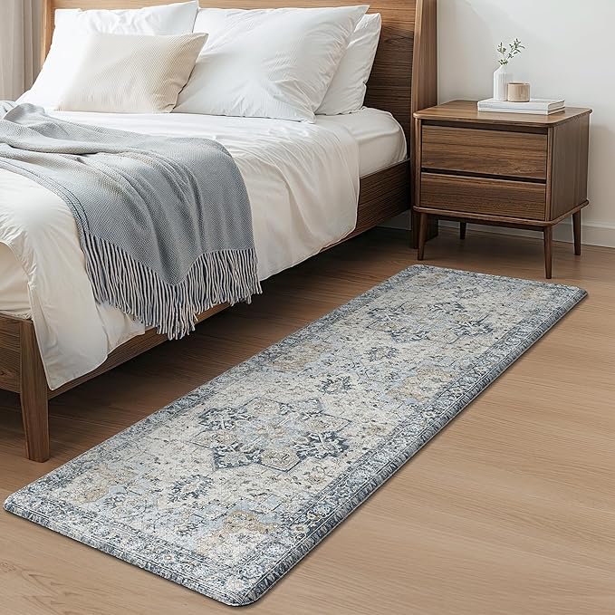 GENIMO Kitchen Mats for Floor 2PCs, Washable Anti Fatigue Mat for Cushioned, 23.6"x71"+20" x 32", Waterproof Kitchen Rugs, Non Slip Comfort Standing Mat Rug for Home, Sink, Laundry, Light Blue