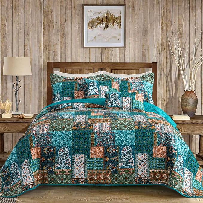 VAPUTAR 100% Cotton Face King Quilt Size, Floral Patchwork King Bedspread | by VAPUTAR
