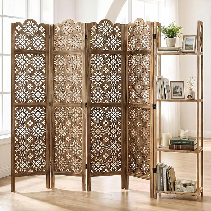 Svimi Wood Room Divider with 4-Tier Shelves, 4 Panel Privacy Screen | 4-panel by Svimi