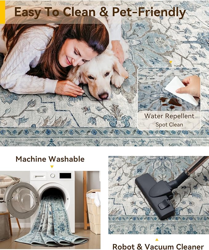 RELEANY Washable Area Rug, Runner 2'x9', Water Repellent, Pet Friendly - Image 5