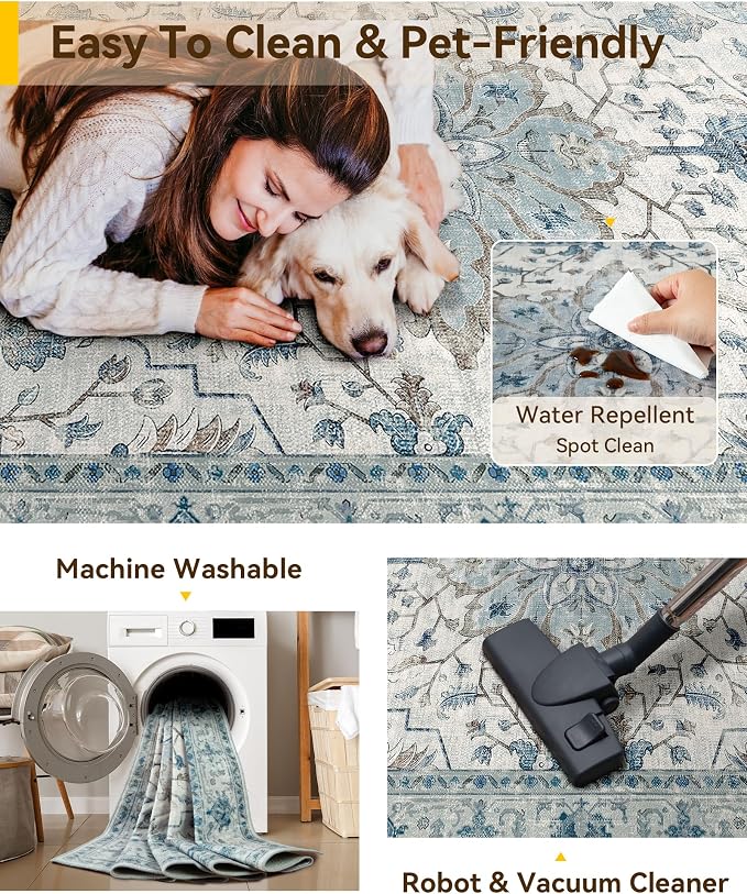 RELEANY Washable Area Rug, Runner 3'x7', Water Repellent, Pet Friendly - Image 6