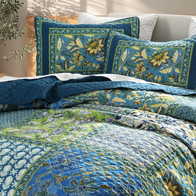 King Quilt Set - Washed Quilted Patchwork Comforter Coverlet, Lightweight - Image 3