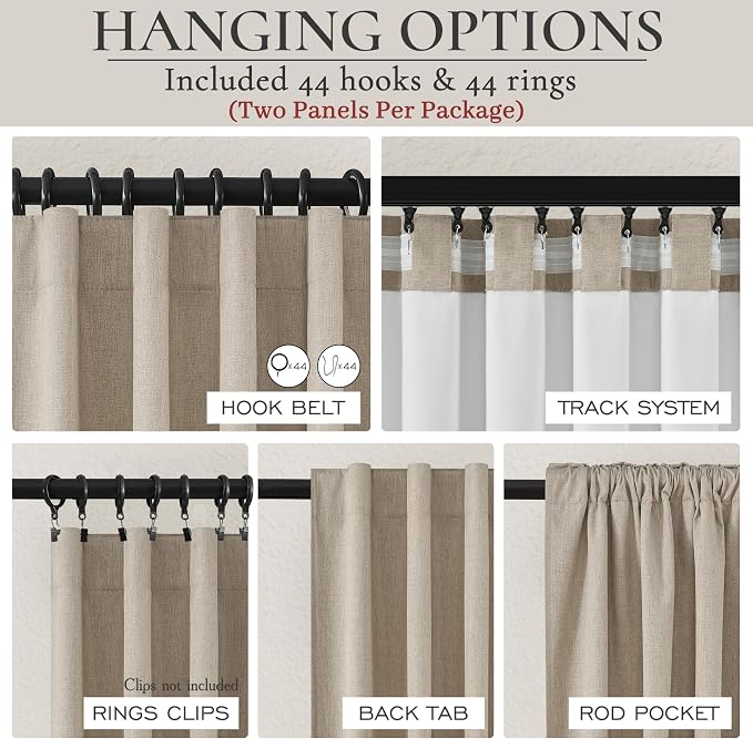 Blackout Curtains 60 Inches Extra Wide Grey Beige Linen Curtains 102 Inch Length - Image 3