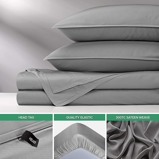 Pure Bamboo Split King Sheets, Genuine 100% Organic Viscose Derived from Bamboo Bed Sheet Set, Soft & Cooling, Double Stitching, 2 Fitted Sheets (Split King, Stone Grey)