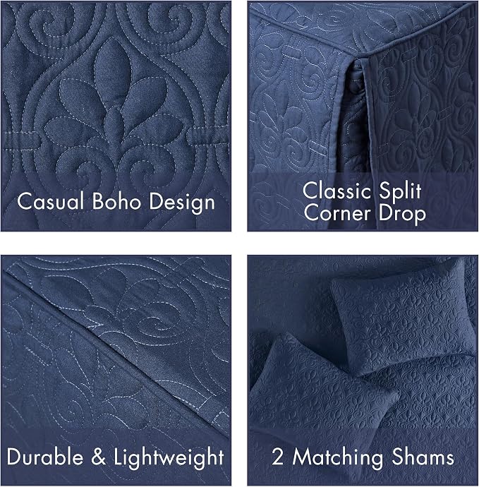 Madison Park Classic Traditional Damask Quilted Bedspread Set, All Season - Image 4