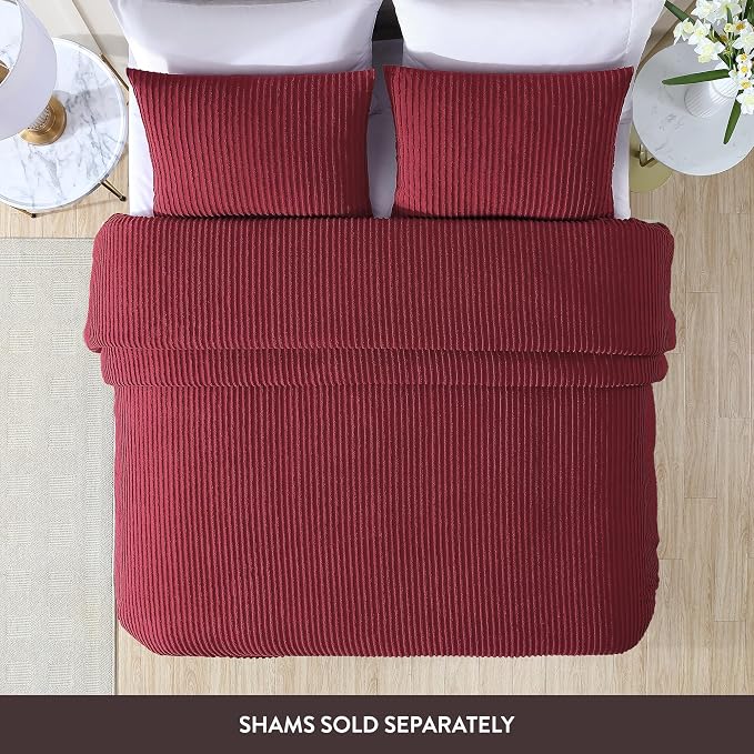 Beatrice Home Fashions Twin Channel Chenille Bedspread, Burgundy | Soft - Image 4