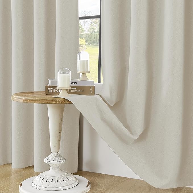 ChrisDowa 100% Blackout Birch Solid Curtains 72 Inches Long 2 Panels for Bedroom Living Room,Farmhouse Room Darkening Thermal Insulated Soundproof Grommet Top Window Treatment Drapes,52x72