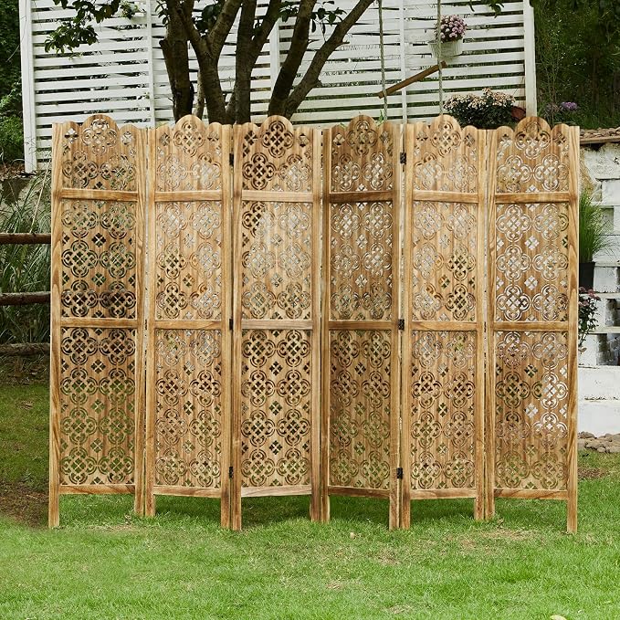 68.9Inch Folding Room Divider, 6 Panels Wood Carved Privacy Screens, Free - Image 6