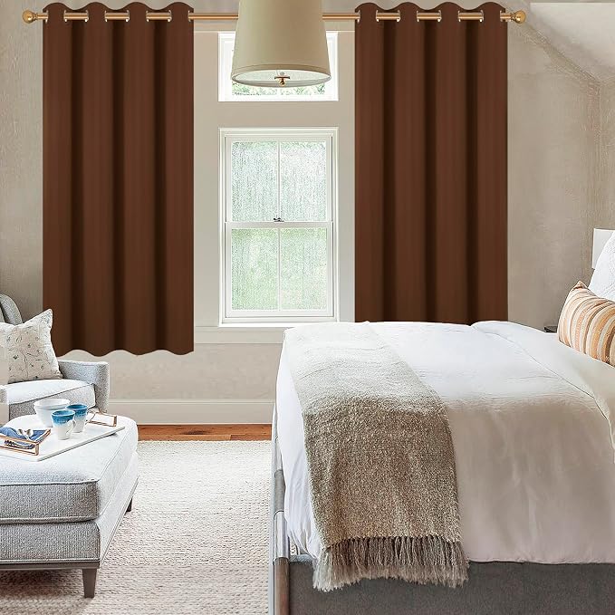 Diraysid Chocolate Brown Grommet Blackout Curtains - Image 4