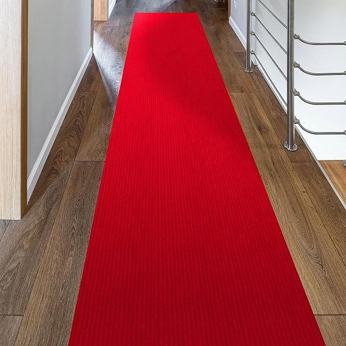 Ottomanson 2' x 25' Hallway Runner with Scraper Pile - Extra Durable Non-Slip Rug Mat for Indoor & Outdoor Use - Ideal for Kitchen, Entryway, Patio & Garage - High-Traffic Carpet, Red