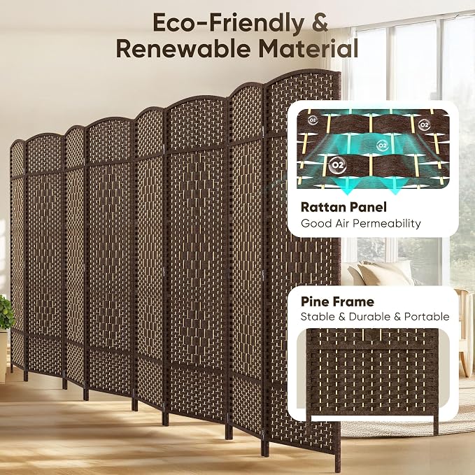 8 Panel Room Divider, Privacy Screen & Room Separation, Extra Wide | Paper - Image 3