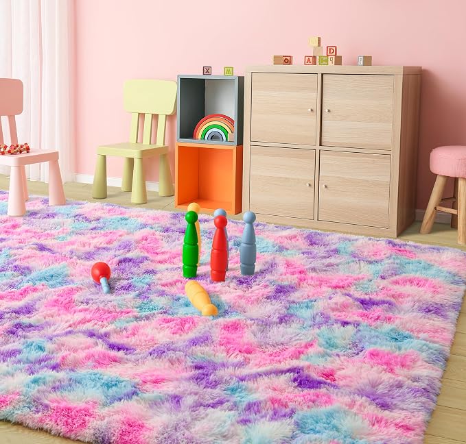 Soft Rainbow Rug for Girls Room, Cute Fluffy Girls Bedroom Rugs, 4x6 Feet - Image 8