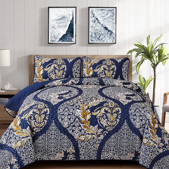 DJY Navy Queen Quilt Bedding Set, All Season Quilted Coverlet, Soft Lightweight by HOME