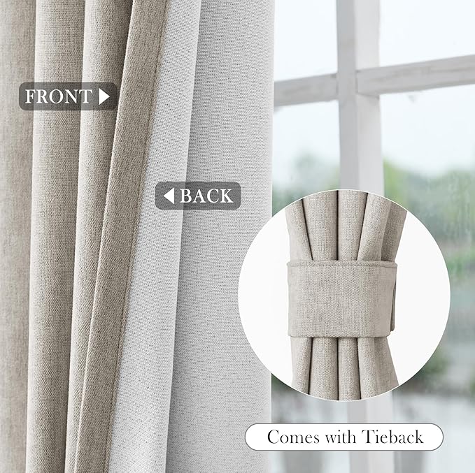 Macochico 120" Wx84 L 100% Blackout Chenille Curtains for Sliding Door Living Room Bedroom, Luxury Drapery for Hotel Home Theater, Beige Taupe Thermal Window Treatments with Tieback, Grommet, 1 Panel