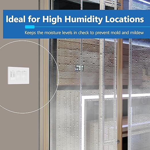LIDER Humidity Sensor Switch and Motion Sensor Light Switch, PIR Sensor, Humidity Detection, Occupancy/Vacancy, No Neutral Required, ¼ HP, 1-Pole, UL Listed, White, Wall Plate Included, 2 Pack