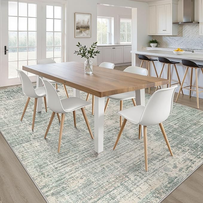 10x14 Area Rugs Living Room: Washable Large Neutral Green Rug Abstract Soft Modern Stain Resistant Indoor Floor Non-Slip Carpet for Bedroom Nursery Kids Office Playroom Dining Room Under Table Home