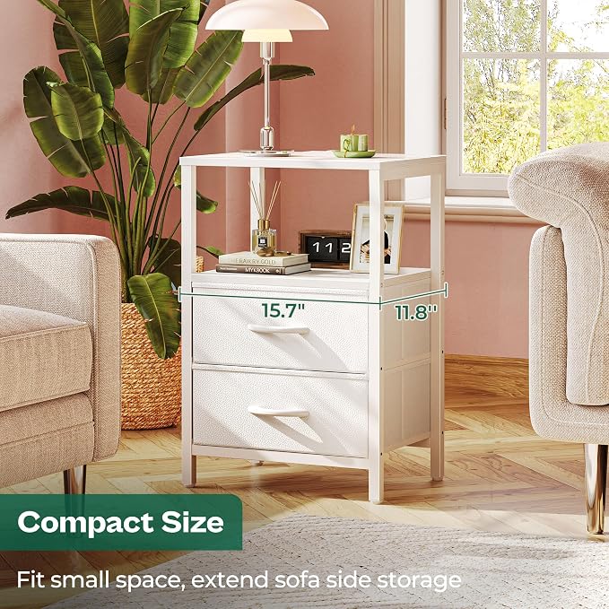 Huuger Nightstand with Charging Station, Side Table with Fabric Drawers | End - Image 6