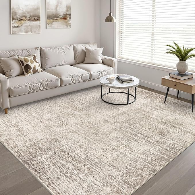 10x12 Area Rug Living Room: Washable Large Neutral Brown Rugs Abstract Soft Modern Stain Resistant Indoor Floor Non-Slip Carpet for Bedroom Nursery Kids Office Playroom Dining Room Under Table Home