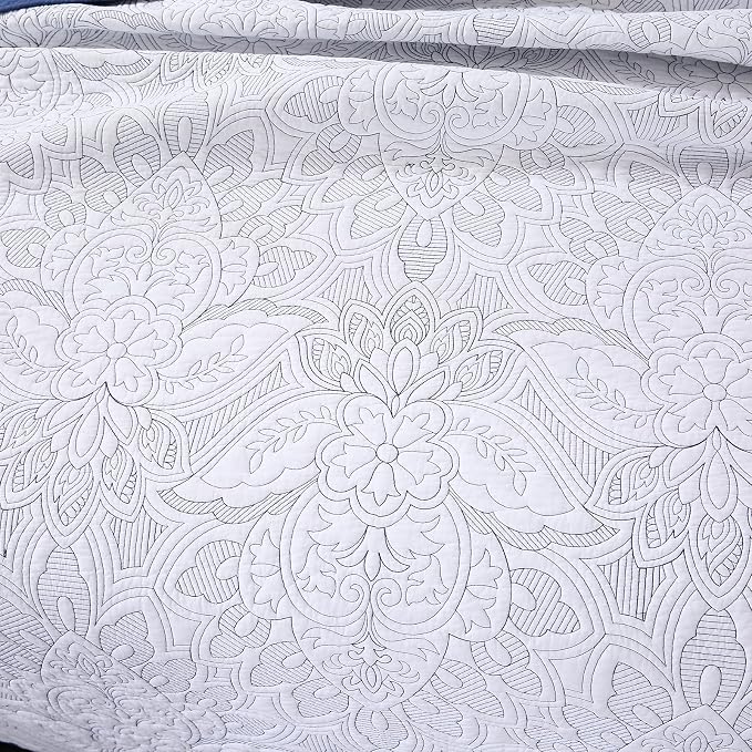 ROOMLIFE Quilt Set King Size 3D Floral Campanula Embroidery Pattern 3-Piece - Image 4